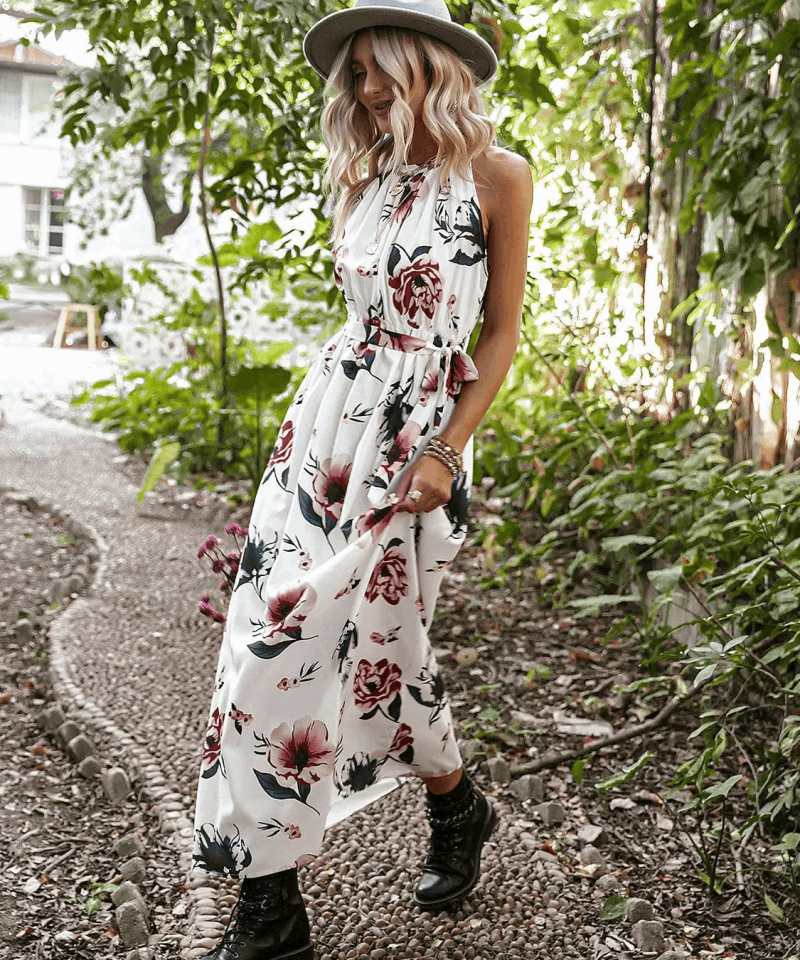 Robe Bohème à Fleurs Blanches