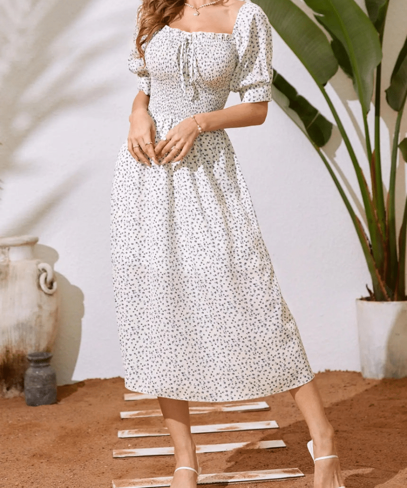 Robe Bohème Blanche Manches Bouffantes