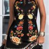 Robe Bohème Courte Noire Fleurs