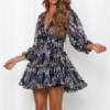 Robe courte florale bleu marine