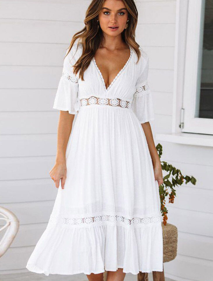 Robe Blanche Bohème Mi Longue