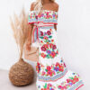 Robe Bohème Blanche Avec Fleurs Colorés