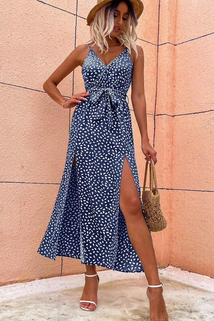 Robe Bohème Chic Fines Bretelles Bleu Marine – Image 2
