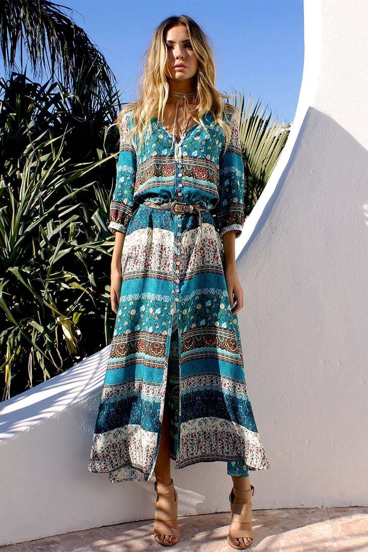 Robe Longue Bohème à Manches 3/4 – Image 2