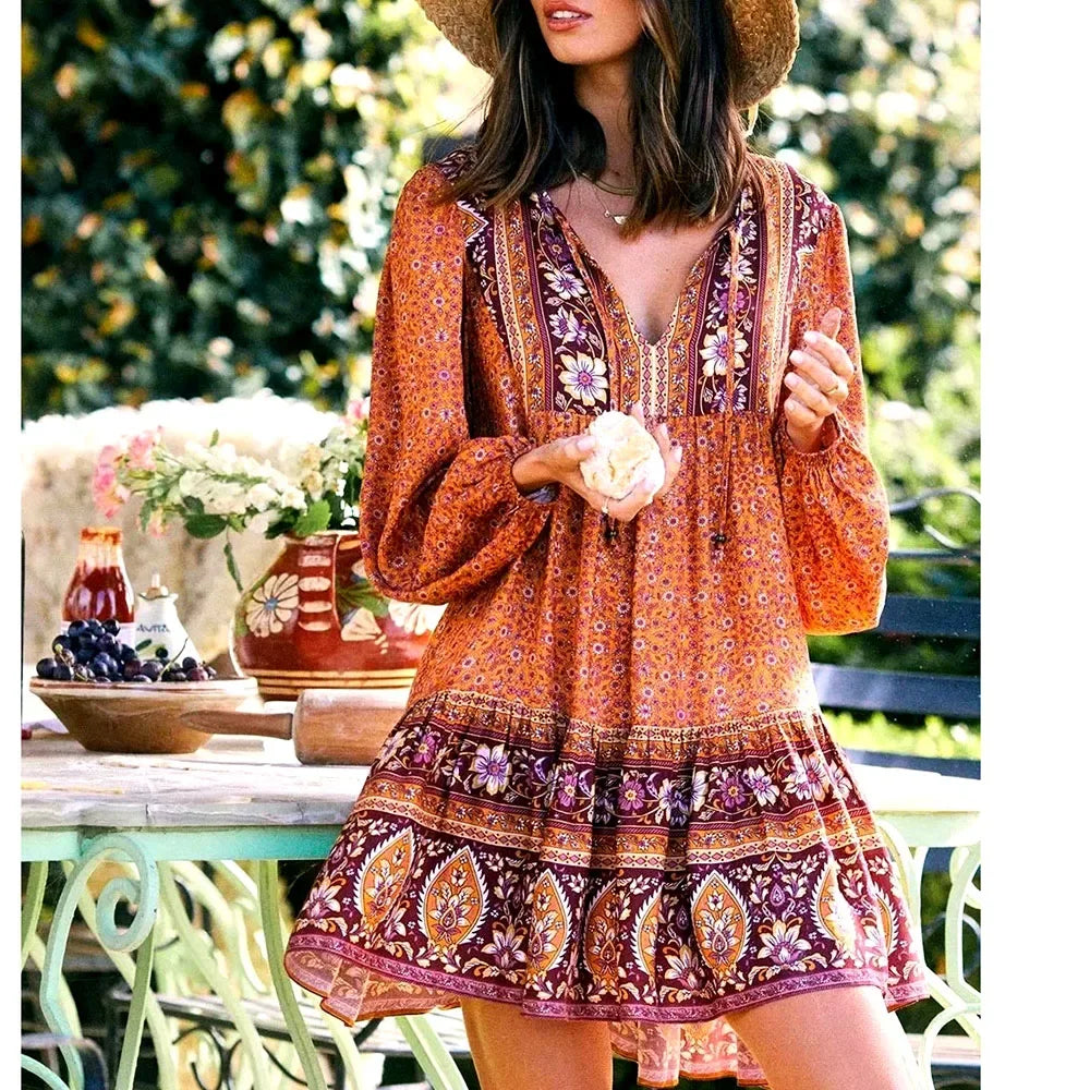 Robe hippie manches longues terracotta – Image 2