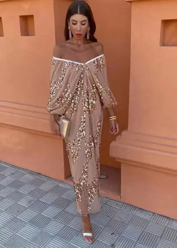 Robe Longue Sequins Caramel