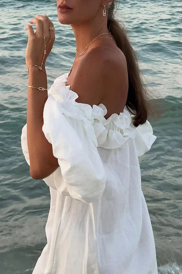 Robe Blanche Chic en Coton sans Manches – Image 2
