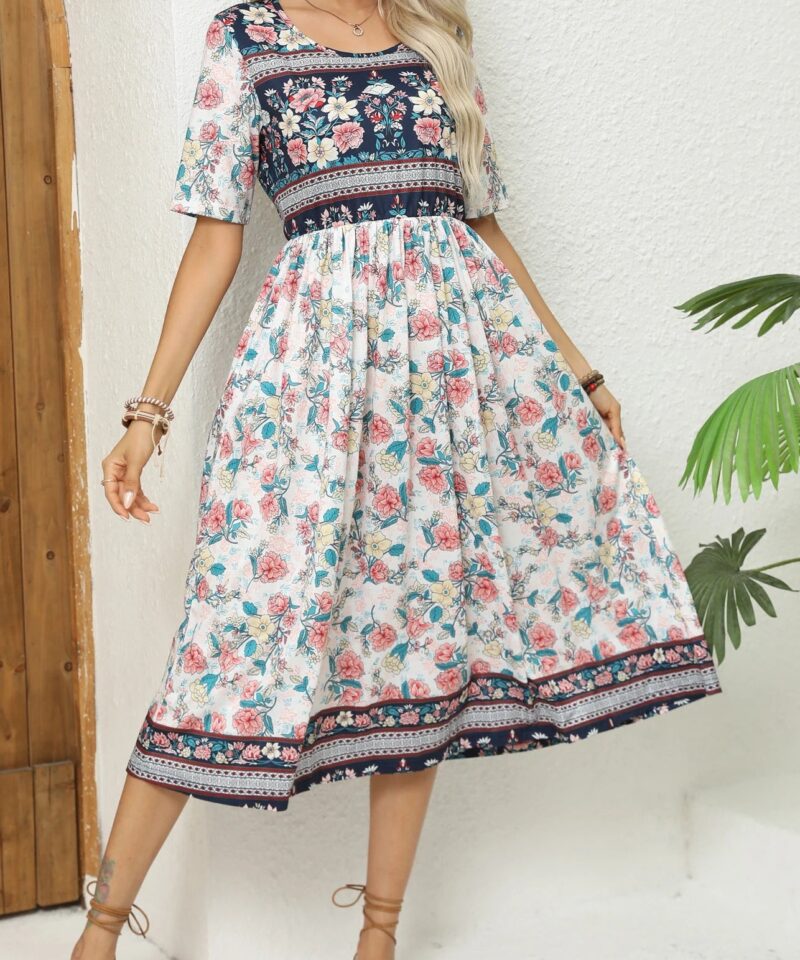Robe Mi Longue Blanche a Fleurs
