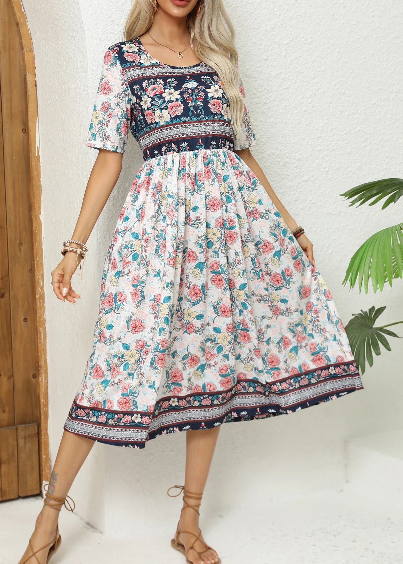 Robe Mi Longue Blanche a Fleurs