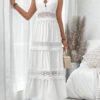 Robe bohème blanche longue en dentelle et broderie
