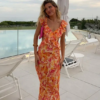 Robe Longue Orange Bohème Fleurs