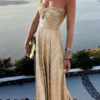 Robe Bustier Longue Couleur Or
