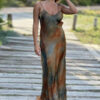 Robe Satin Longue Imprimée Dos Nu