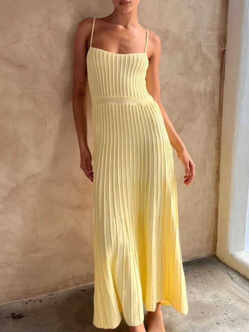 Robe Plissée Longue Été Jaune Poussin