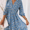 Robe à Fleurs Courte Bleue Bohème