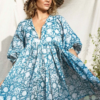 Robe ample florale bleu ciel