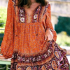 Robe hippie manches longues terracotta