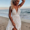 Robe Blanche Bohème avec Broderie et Dentelle
