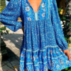 Robe bleue hippie manches longues