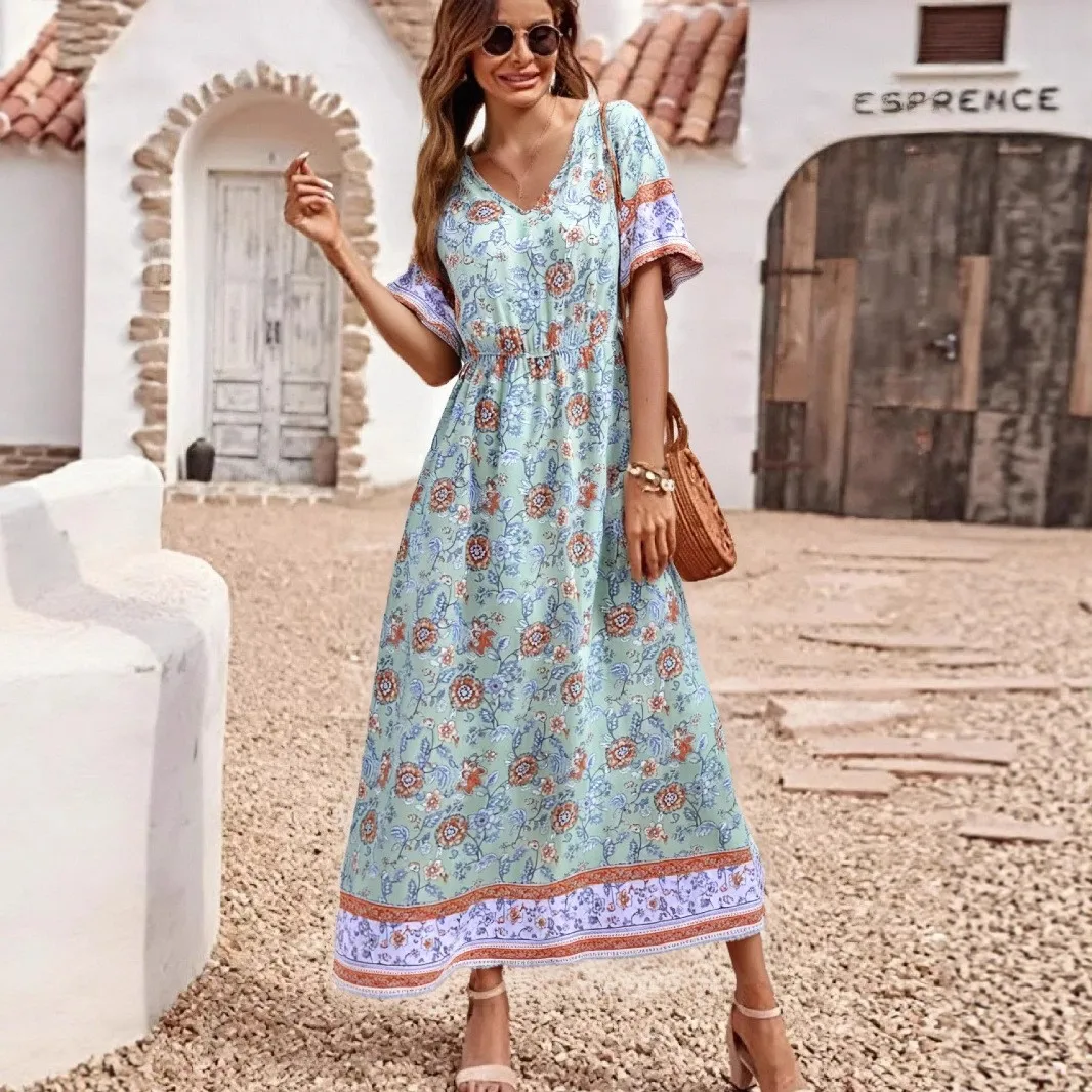 Robe longue boheme turquoise