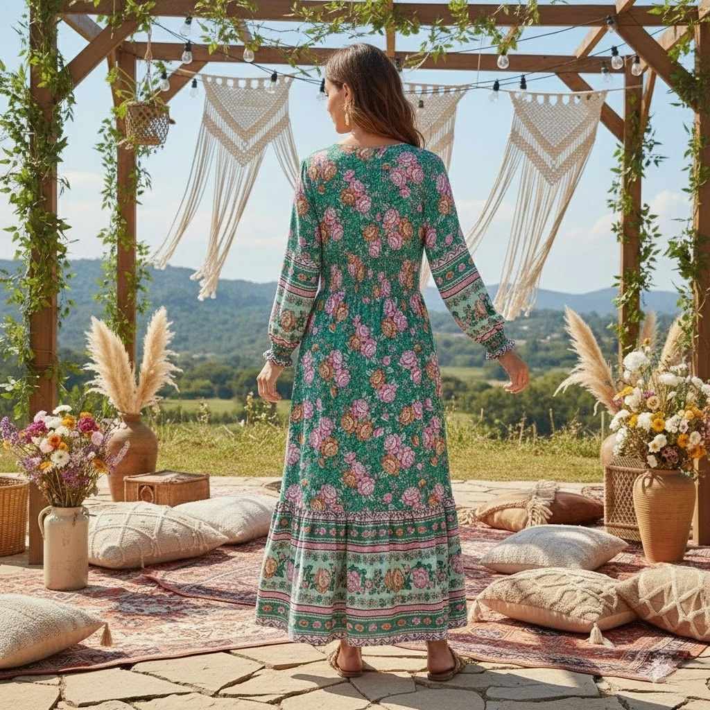 robe boheme vert emeraude – Image 2
