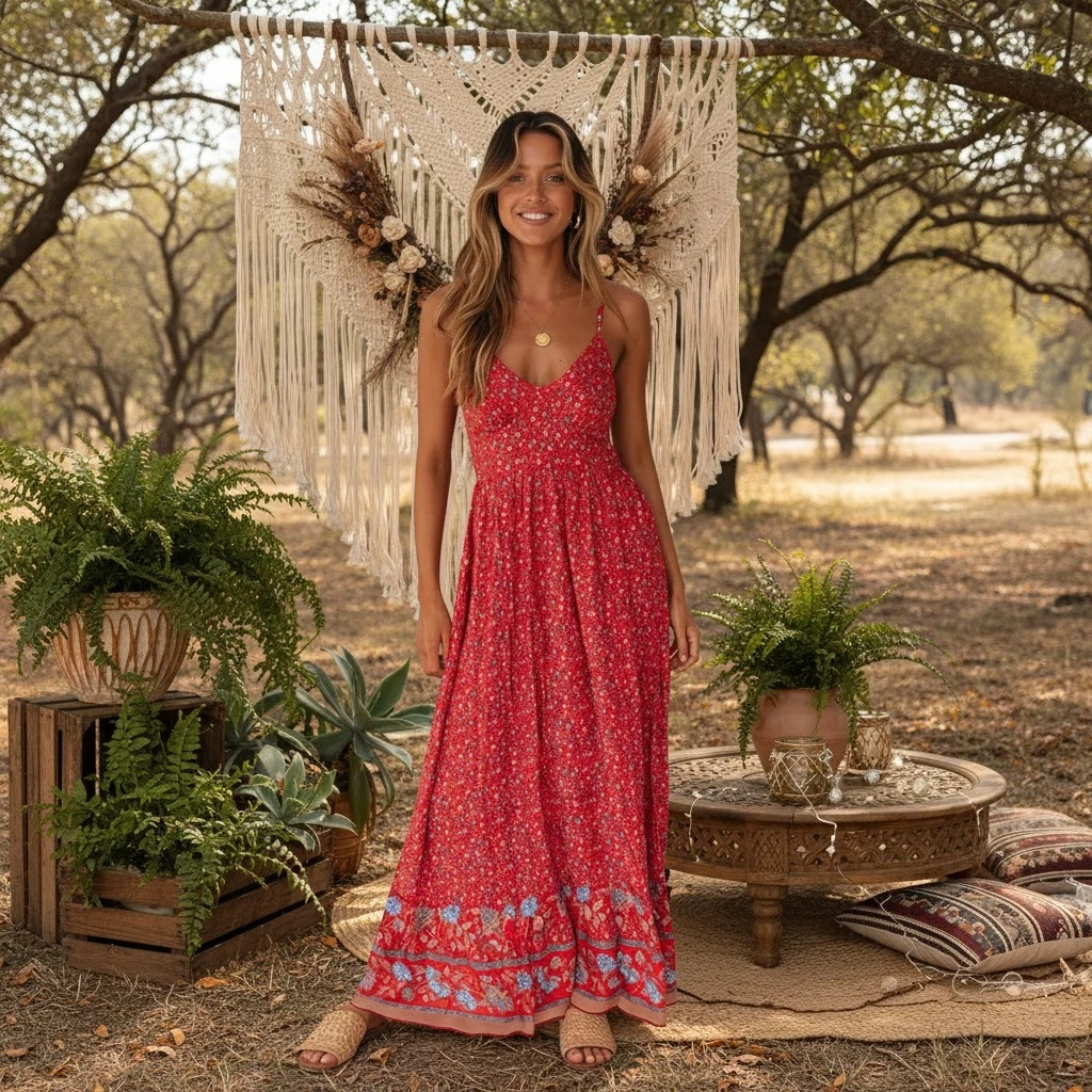 Robe longue boheme rouge