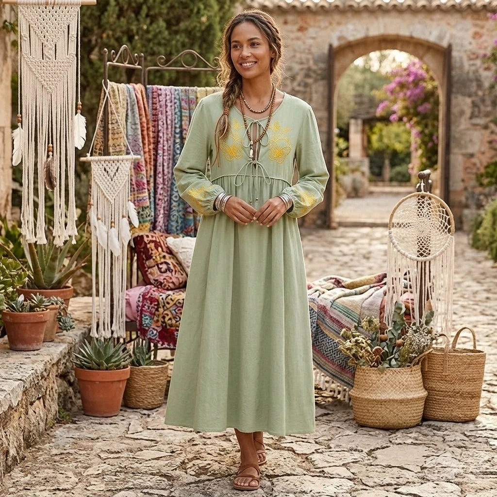 Robe longue boheme verte