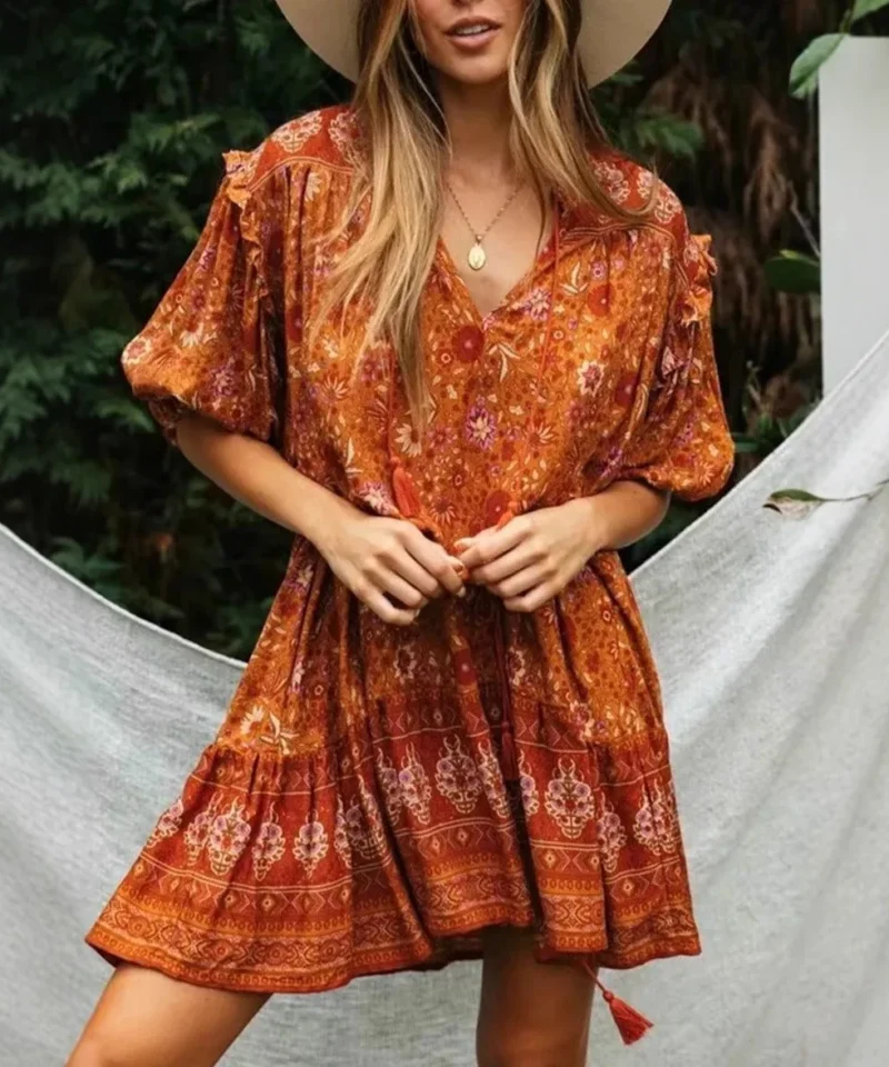 Robe longue boheme orange