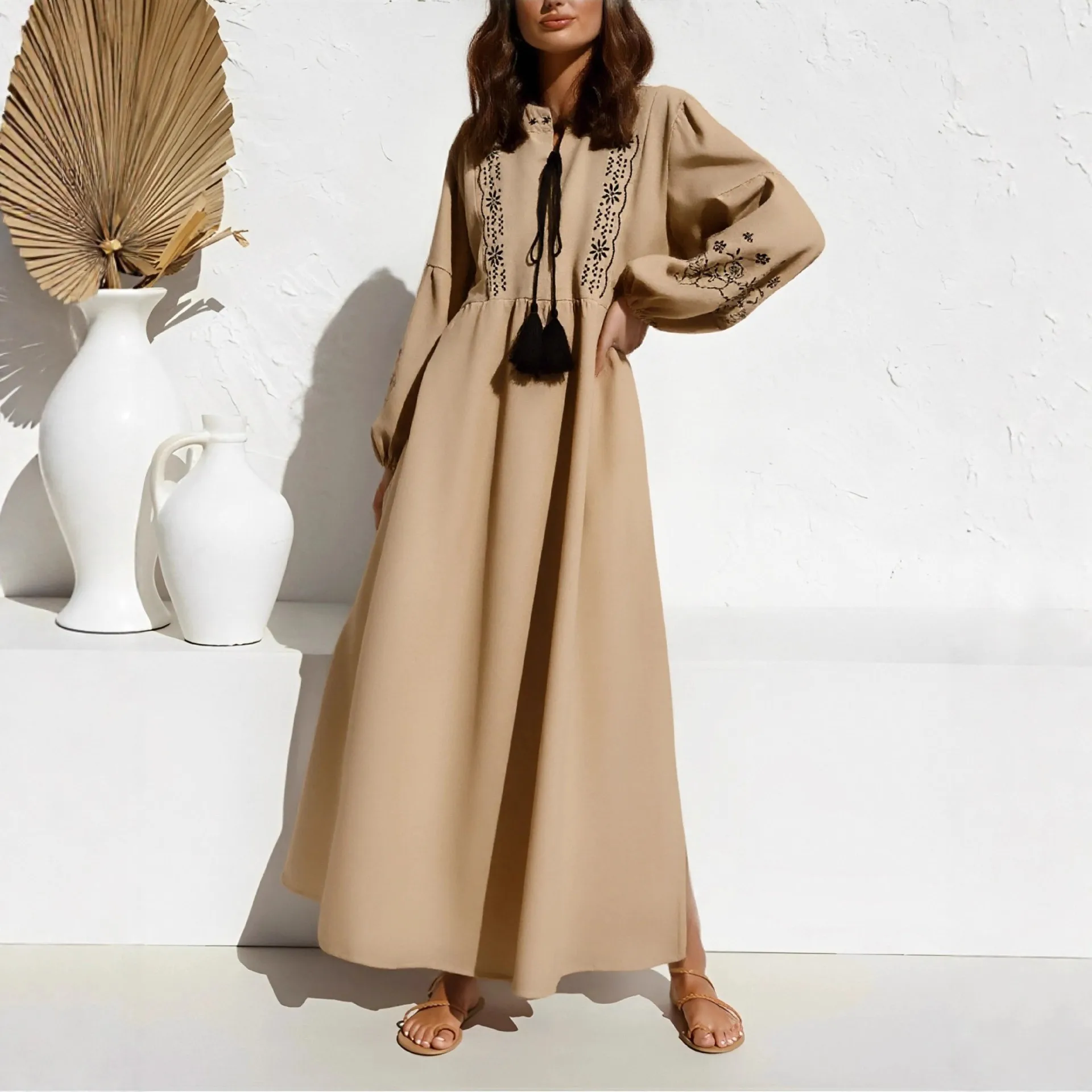 robe longue boheme chic beige