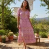 Robe boheme longue rose