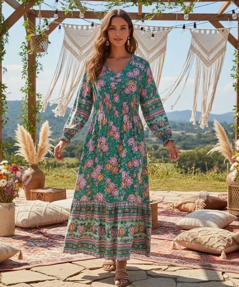 robe boheme vert emeraude