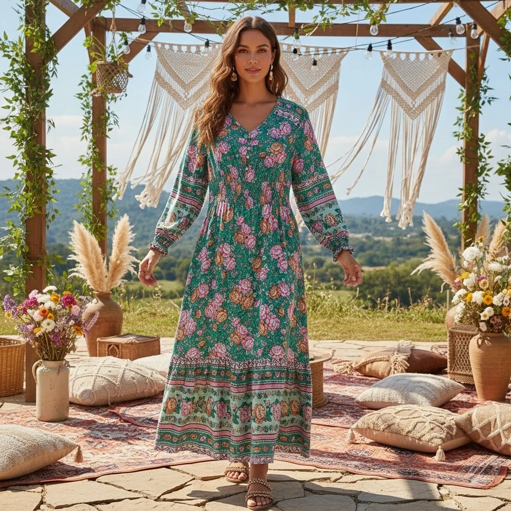 robe boheme vert emeraude