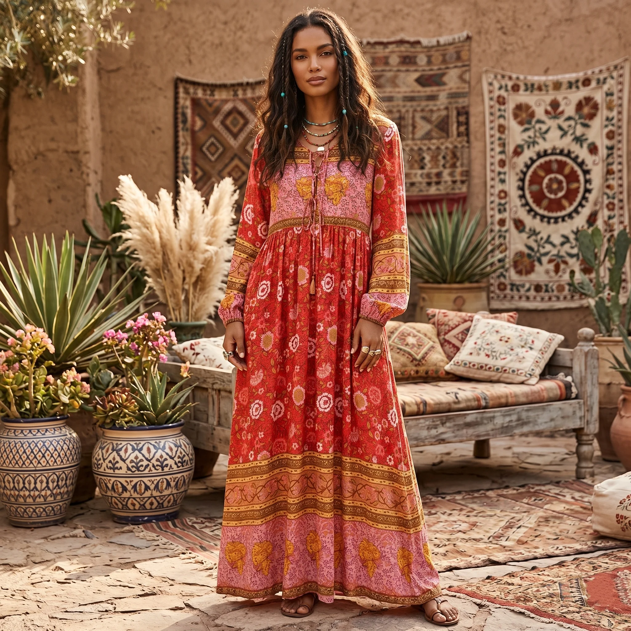 robe boheme rouge longue
