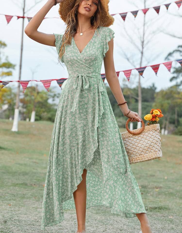 Robe De Soirée Longue Champêtre Verte